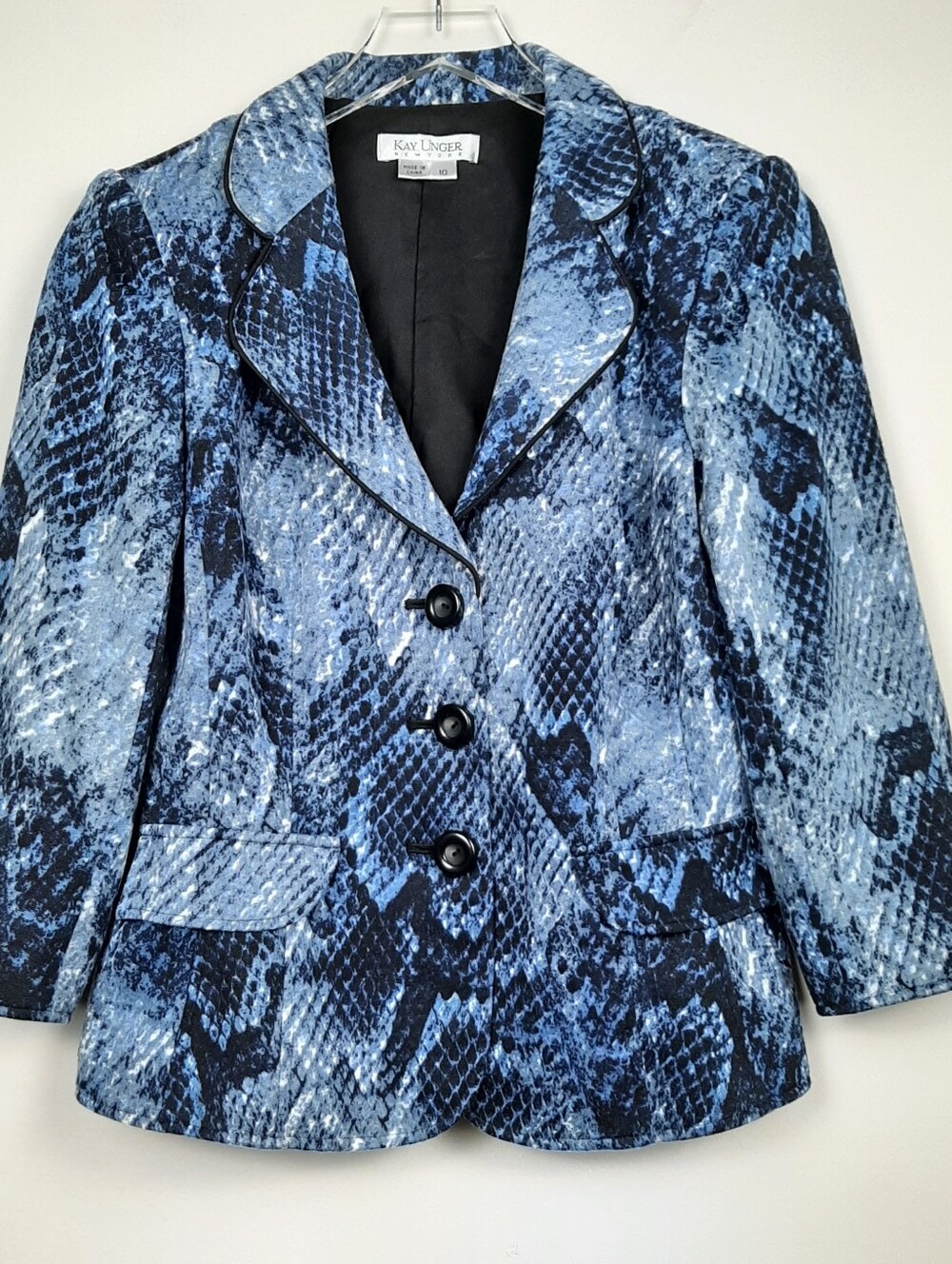 Kay Unger Blue Animal Print Blazer Size 10